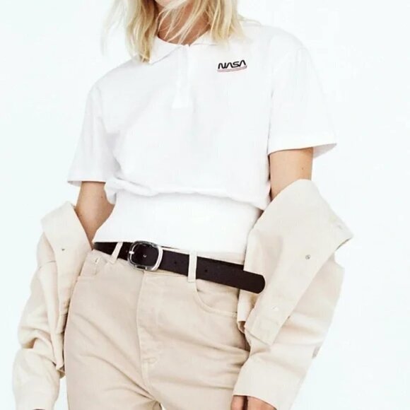 New Zara Embroidered "NASA" Short Sleeve White Polo Shirt NWT Size Large - Picture 4 of 14